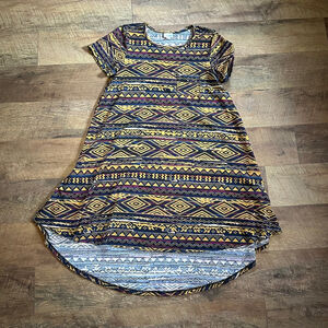 Women's LuLaRoe T-Shirt Dress Size S Blue Yellow Pattern